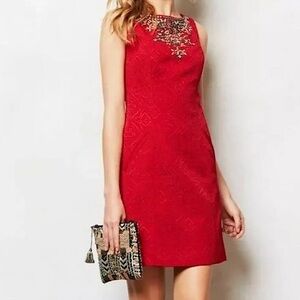 Anthropology Moulinette Soeurs Dress Beaded Red Sleeveless Lined Size 10